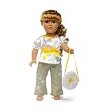 18 Inch Doll Clothes Outfit Flower Set - Embroidered Pants & White Satin Top. Fits American Girl Doll Includes 18' Accessories & Matching Purse.