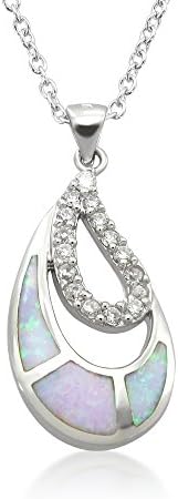 Solid Lab Created Blue Opal Necklace.925 Sterling Silver Pendant with 18u Inch Silver Chain Necklace