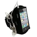 igadgitz Neopren-Armband in Schwarz für Sport Jogging und Fitnessstudio mit Tasche Etui Case Hülle Schutzhülle für Apple iPhone 4 HD 16gb & 32gb