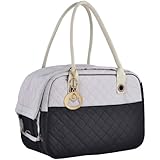 MG Collection Black / Gray Designer Inspired Stylish Quilted Soft Sided Travel Dog and Cat Pet Carrier Tote Hand Bag