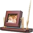 pen holder_mahogany - two poles desk top pen holder with Digital Picture Frame