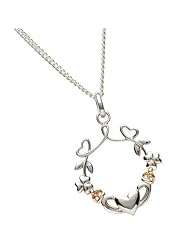 Sterling Silver Heart, Irish Shamrock & Claddagh Pendant Necklace - Guaranteed Delivery for Valentines Day