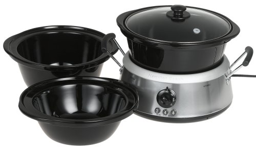 Hamilton Beach 33135 3-in-1 Slow Cooker with 2-, 4-, and 6-Quart Crocks, Stainless Steel