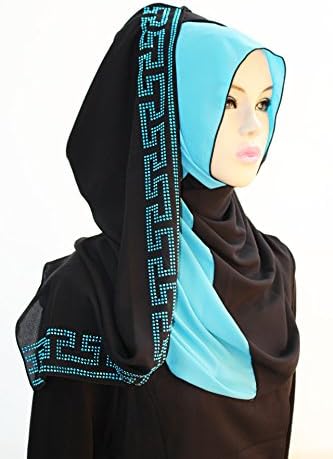 The Twelve Stylish Design Hijab Scarf Series Mix-matched Lattice Print Hijab Sky Blue