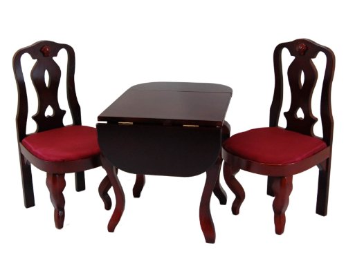 Mahogany Stained Drop Leaf Table with 2 Queen Ann Chairs Scaled to Fit American Girl Dolls