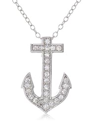 .925 Sterling Silver Cubic-Zirconia Anchor Chain Pendant Necklace, 18"