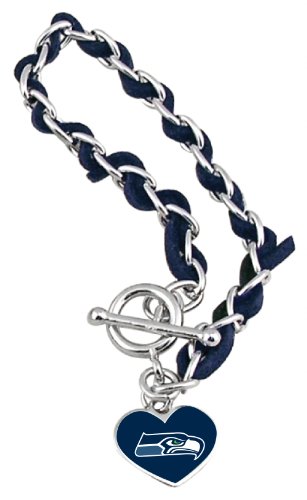 NFL Seattle Seahawks Chain and Leather Strap Bracelet with Team Logo Charm