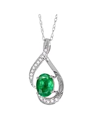 14K White Gold Natural Emerald Pendant, 3/4 inch long
