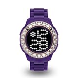Zerone Bedazzled Purple IP Rose Gold Digital Watch (Clear Swarovski Crystal)