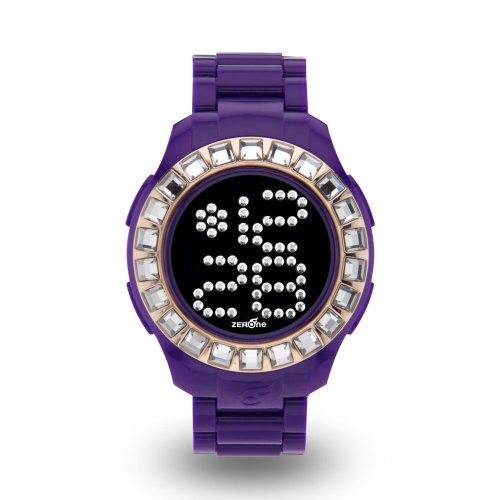 Zerone Bedazzled Purple IP Rose Gold Digital Watch (Clear Swarovski Crystal)