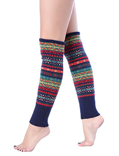 Leg Warmer, V28 Women Ladies Girl Fashion Winter Bohemian Boho Knit Crochet Long (Navy,style 1)