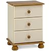 Bedside Cabinet with 3-Drawers and Solid Pine Handles, Cream