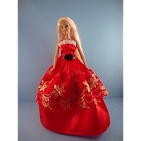 Amazing Red Ball Gown with Gold Accents Made to Fit the Barbie Doll
