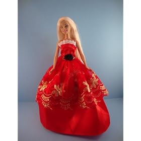 Amazing Red Barbie Ball Gown with Gold Accents