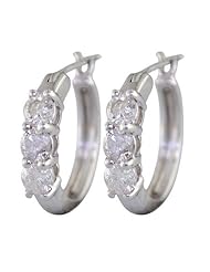 1.50 CT 3-Stone Diamond Hoop Earrings 14k White Gold