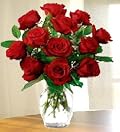 12 Long Stem Roses in a vase