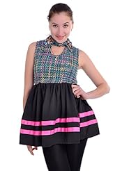Striped Print Tweed Flared-Skirt   Dress With Rhinestones