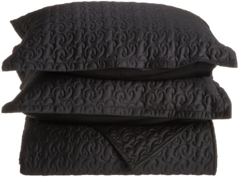 Tuscany Fine Italian Linens Egyptian Cotton Quilted Coverlet Set, Queen, Black