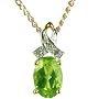 9ct Yellow Gold Diamond Set Ribbon with Peridot Pendant on 18" Curb Chain