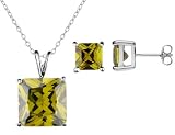 Green Peridot Cubic Zirconia (CZ) Sterling Silver Earrings and Pendant Set