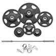 255 Pound Olympic Urethane Coated Coated Grip Plates Plus 42 Pound Bar and Collars