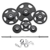 255 Pound Olympic Urethane Coated Coated Grip Plates Plus 42 Pound Bar and Collars