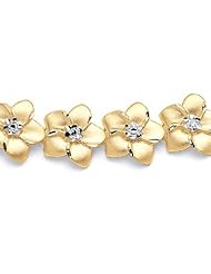 2 Tone 14K Yellow Gold with Rhodium Center Diamond Cut Plumeria Flowers Bracelet
