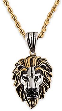 Salon Jewelry Punk Men's Stainless Steel Animal Lion Head Shape Pendant Necklace 24 inch Chain