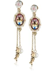 Betsey Johnson "Vintage Kitty" Kitty Cameo Linear Drop Earrings