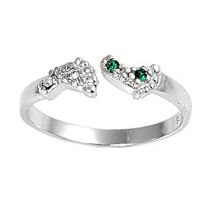 Buy Silver Toe Ring with Emerald Clear CZ - Rhodium Plated - Feet by JewelryVolt.com