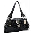 SEY Sweet Black Bow / Heart Lock PU Patent Leather Satchel Bowler Hobo Handbag Purse