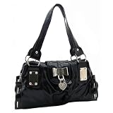 SEY Sweet Black Bow / Heart Lock PU Patent Leather Satchel Bowler Hobo Handbag Purse