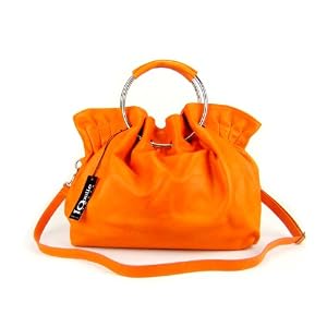 IO Pelle Italian Carryall Handbag Large Satchel with Metal Ring Handles in Blue, White, Yellow, Lavender, Black, Red, Orange, Navy Blue or Purple Leather