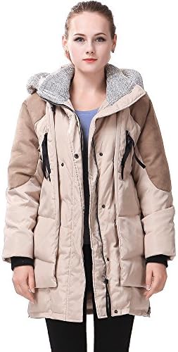Miya Women's Thickened Hooded Down Jacket Long Sections with Fur Collar