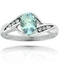 10k White Gold Aquamarine Oval Gemstone and Diamond Ring, Birthstone of March