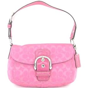 Coach Pink Handbag - Soho Signature Pocket Flap Peony Silver Bag 13113
