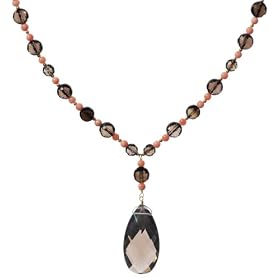 Gold-Filled Natural Pink Coral and Smoky Quartz Necklace, 17" from amazon.com