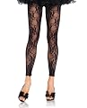 Floral Lace Footless Tights (Black;One Size)