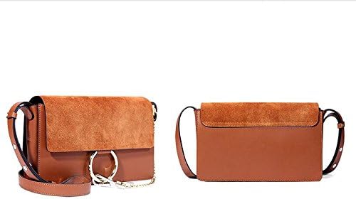 Cowhide Grained Genuine Leather Leather Chain Nubuck Flap Shoulder Bag (Small, camel)