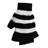 New Mens Gothic Black White Striped Fingerless Knit Cut Off Gloves Goth Punk Emo Golves Punk