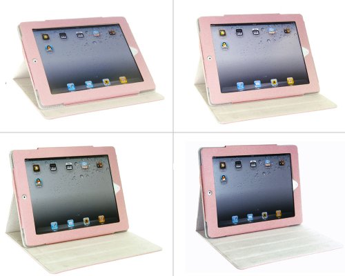 Bundle Monster Apple iPad 2/iPad 3 Synthetic Leather Pouch Case Cover with Multi-View Kickstand - Pink