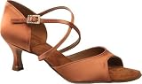 232 Havana Ladies' Sandal with a 2 Flared Heel in Tan Satin (Regular Fit)