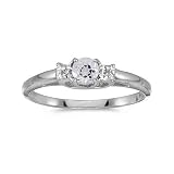 10k White Gold Round White Topaz And Diamond Ring