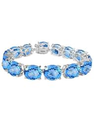 14K White Gold Prong Set Oval Blue Topaz Bracelet with 50.00 CT TGW