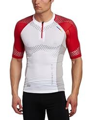 Sports: Salomon Mens Exo S-Lab Short Sleeve Zip Tech Tee, White/ Matador X/ Silver, X-Large - Salomon