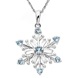 10k White Gold Blue Topaz and White Topaz Snowflake Pendant, 18