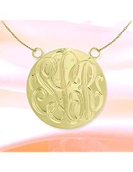 Monogram Necklace 1 1/2 inch 24K Gold Plated Sterling Silver Hand Engraved Personalized Initial Necklace - Made in USA