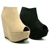 New Womens Wedge Platform Peep Toe Shoe Boots