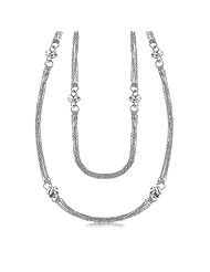 Sterling Silver Rhodium Plated Multi Strand Necklace with Knot Motif Stations