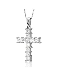 14k White Gold Princess Cut Cross Diamond Pendant Necklace (GH, I1-I2, 1.00 carat)
